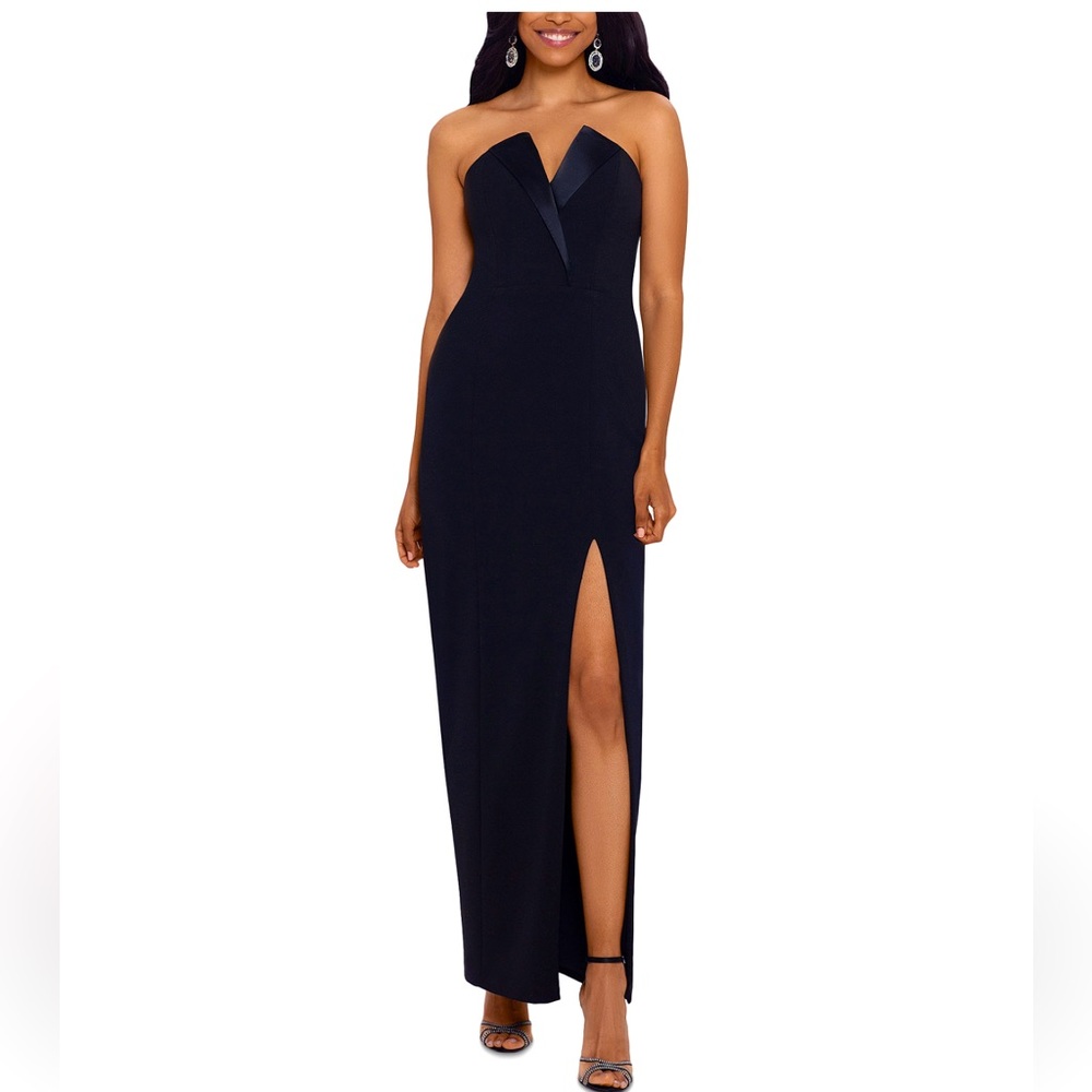 Black Strapless Tuxedo Gown